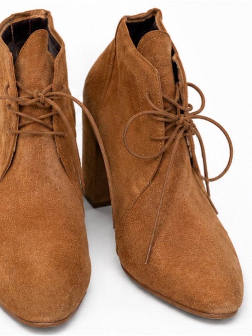 BCBGeneration Tan Suede Lace-Up Block Heel Ankle Boots